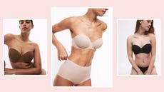 Models wearing different shades of the M&S flexifir underwired multiway bra