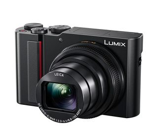 Panasonic Lumix ZS200 point and shoot camera on white background