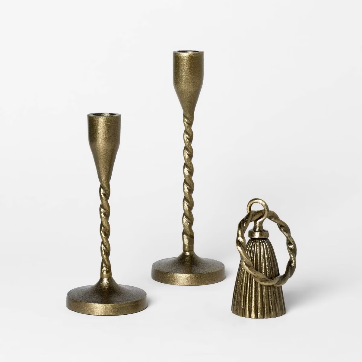 Brass candlesticks and snuffer