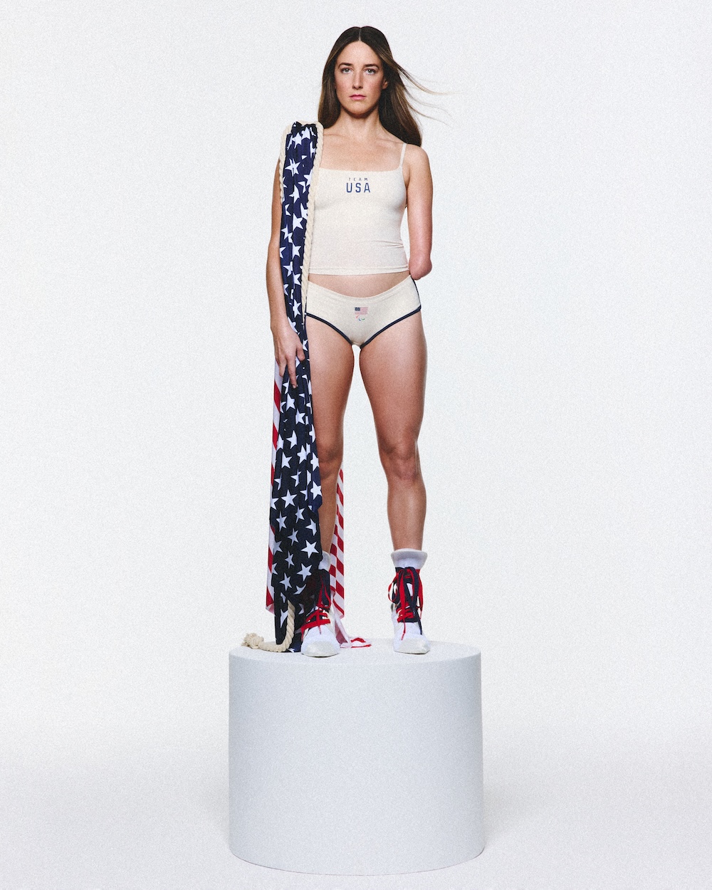 Dani Aravich wearing SKIMS for Team USA in the SKIMS campaign
