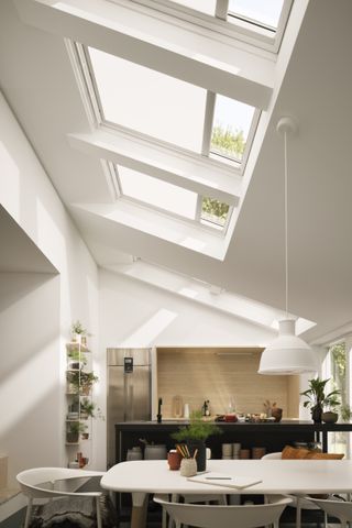 Velux roof windows in an open plan kitchen