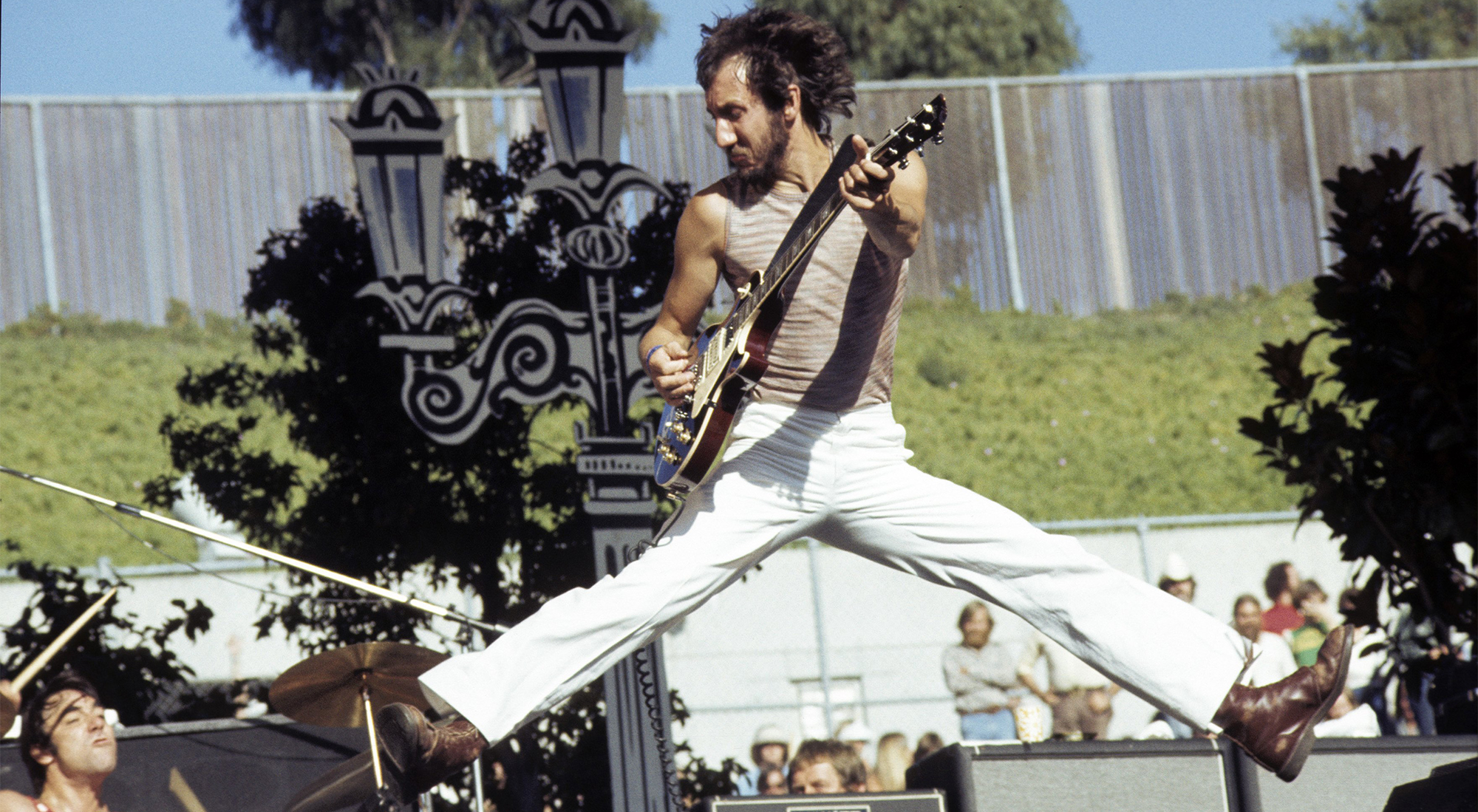 Pete Townshend of The Who perform live at The Oakland Coliseum in 1976 in Oakland, California.