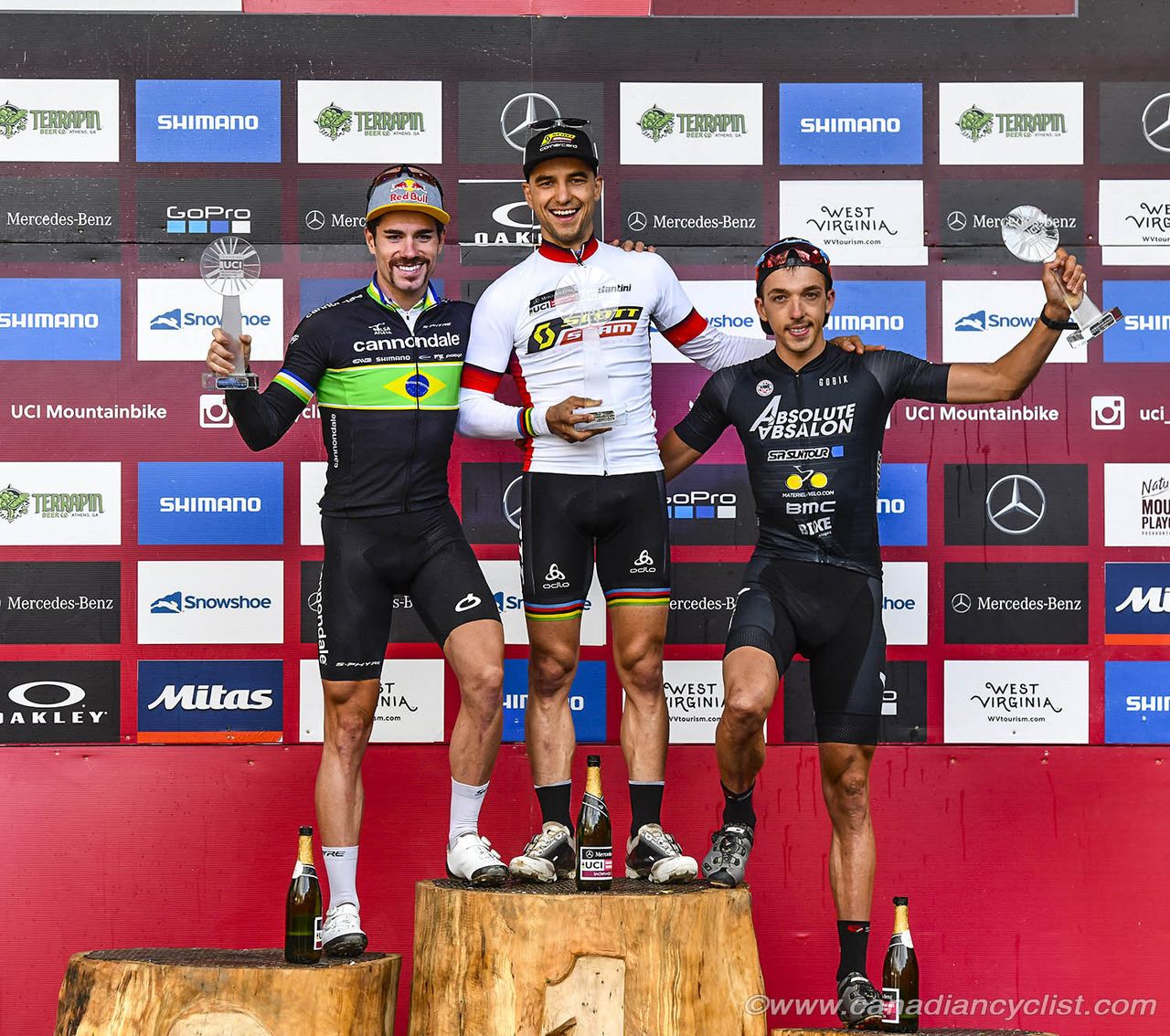 World Cup overall: Henrique Avancini, Nino Schurter, Jordan Sarrou (absent Mathieu van der Poel 2nd, Mathias Flueckiger 4th)