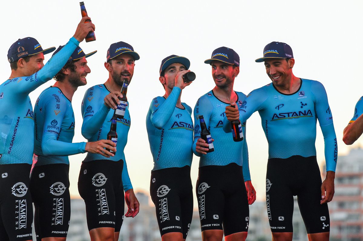 Astana celebrate their win