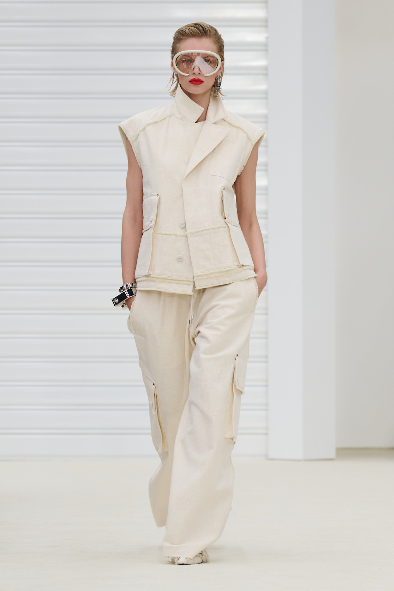 A model wore cargo pants on Ferrari's Spring 2026 runway