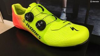 The new Specialized S-Works 7 shoes in the Hyper Acid Lava finish
