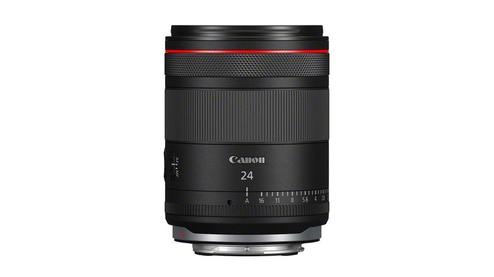 Canon RF 24mm f/1.4L VCM lens against a white background