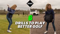 PGA pro Katie Dawkins demonstrating some golf drills