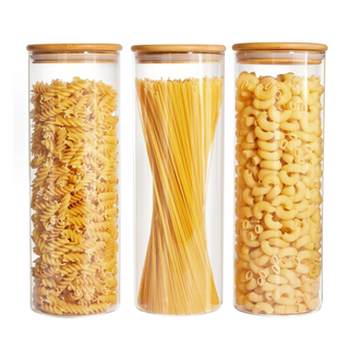 Three glass food storage jars