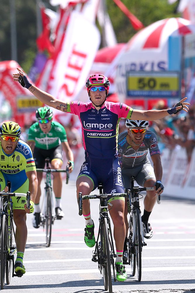 Sacha Modolo (Lampre-Merida) celebrates his win