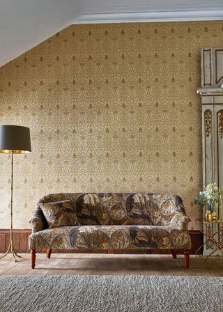 Morris & Co Snakeshead wallpaper and Acanthus sofa fabric