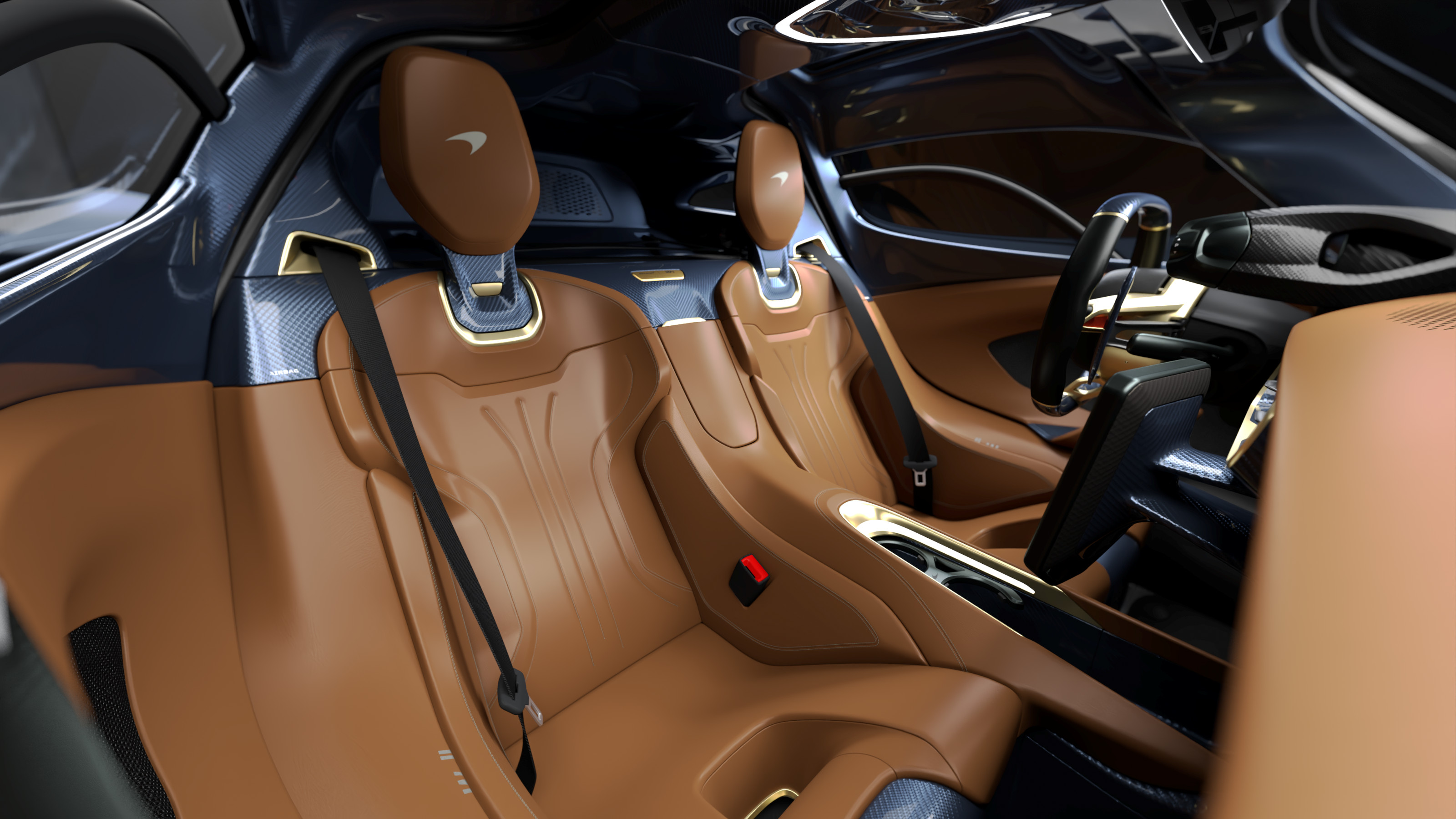 The interior of the McLaren W1 Wallpaper* edition with traditional tan leather