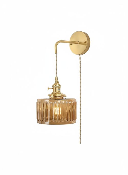 Shenmoyl Plug in Wall Light Indoor, Hanging Wall Lamp With Adjustable Plug in Cord, Vintage Wall Sconce Decor for Bedside Living Room Bedroom Bathroom, Z-Striped Amber