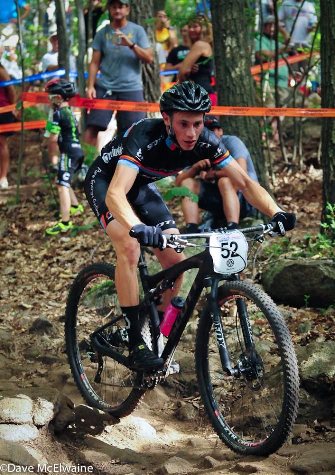 Cameron Dodge riding in fifth place on lap four