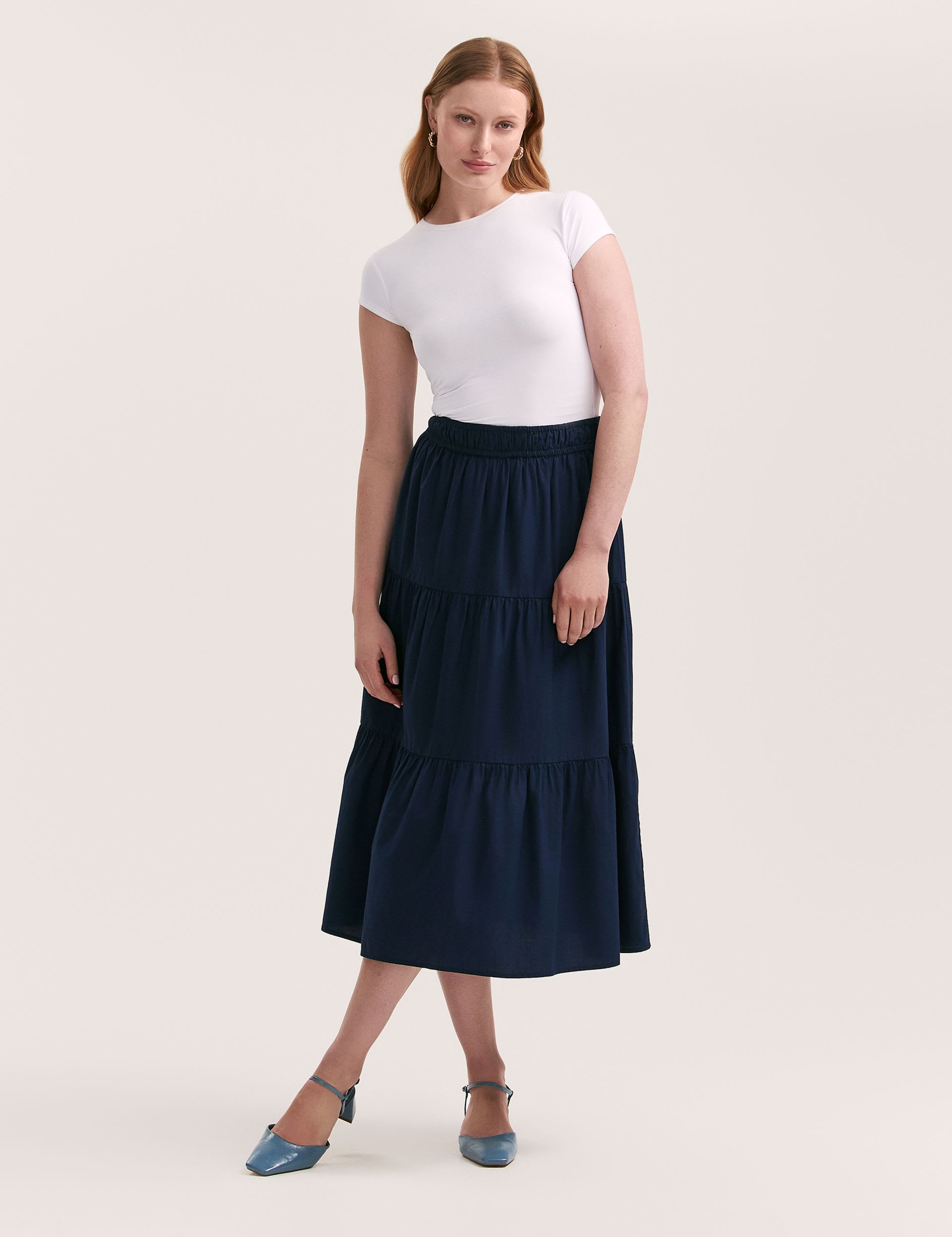Pure Cotton Midi Tiered Skirt