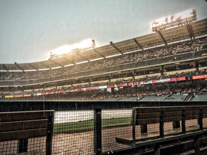 Rain at Angels Stadium.