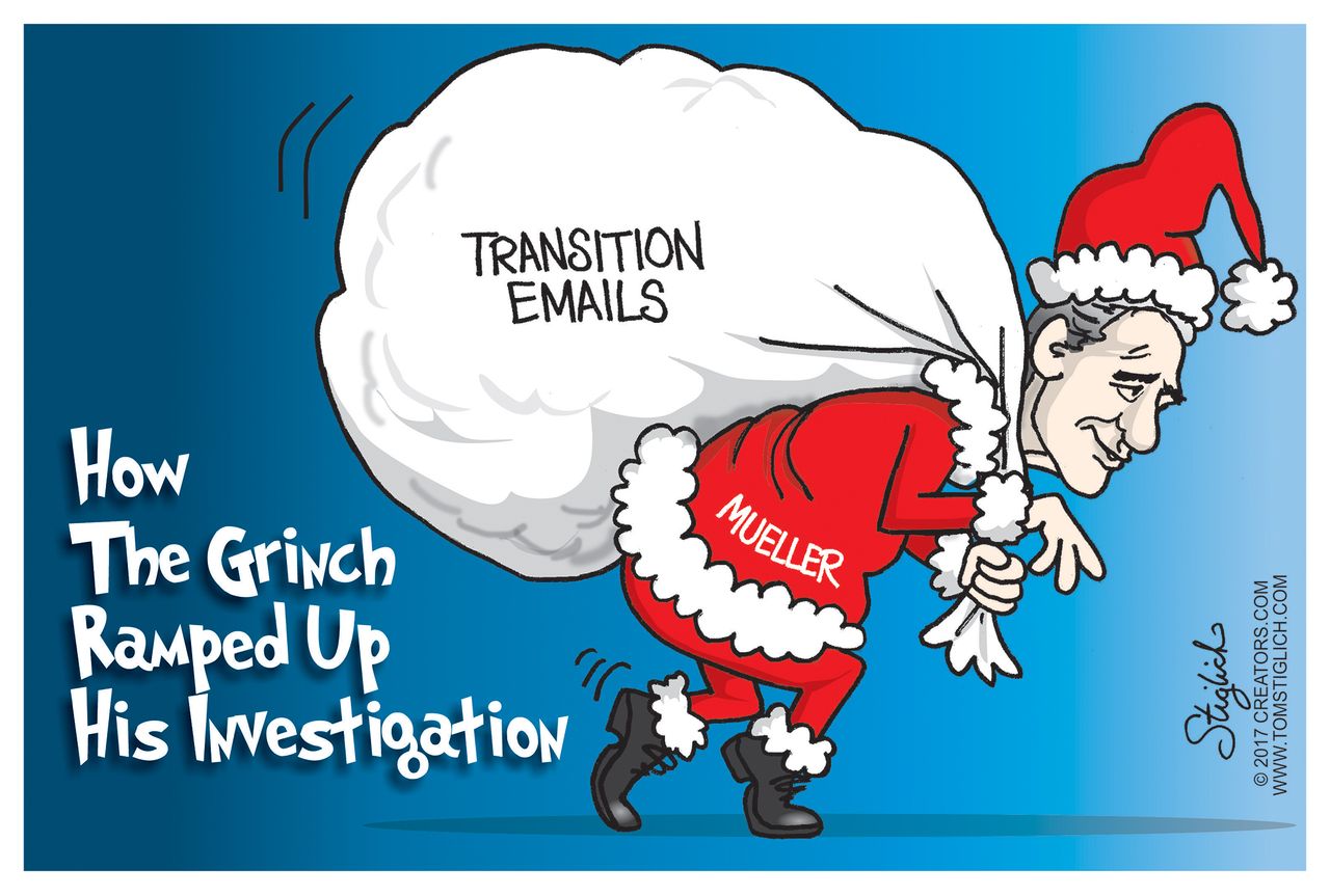 Political cartoon U.S. Christmas Mueller emails Russia probe