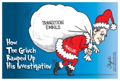 Political cartoon U.S. Christmas Mueller emails Russia probe