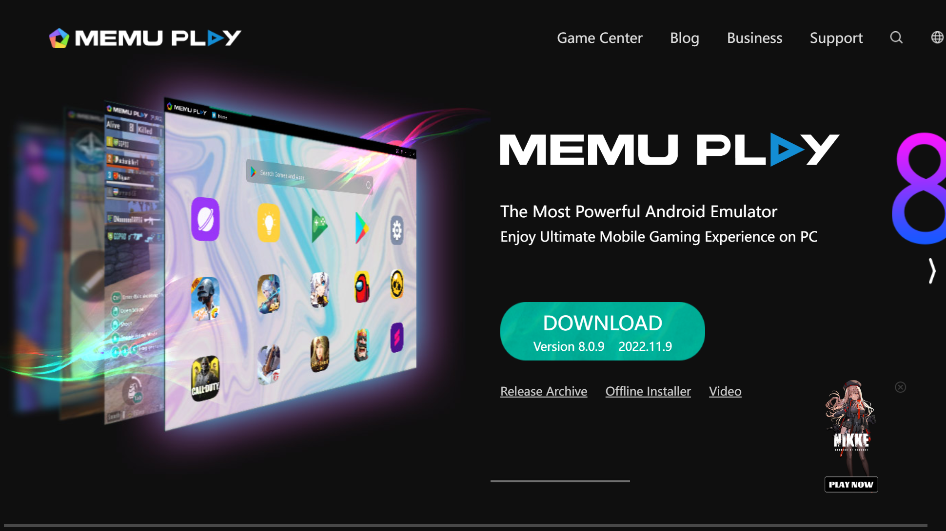 Tangkapan layar situs web untuk MEmu Play