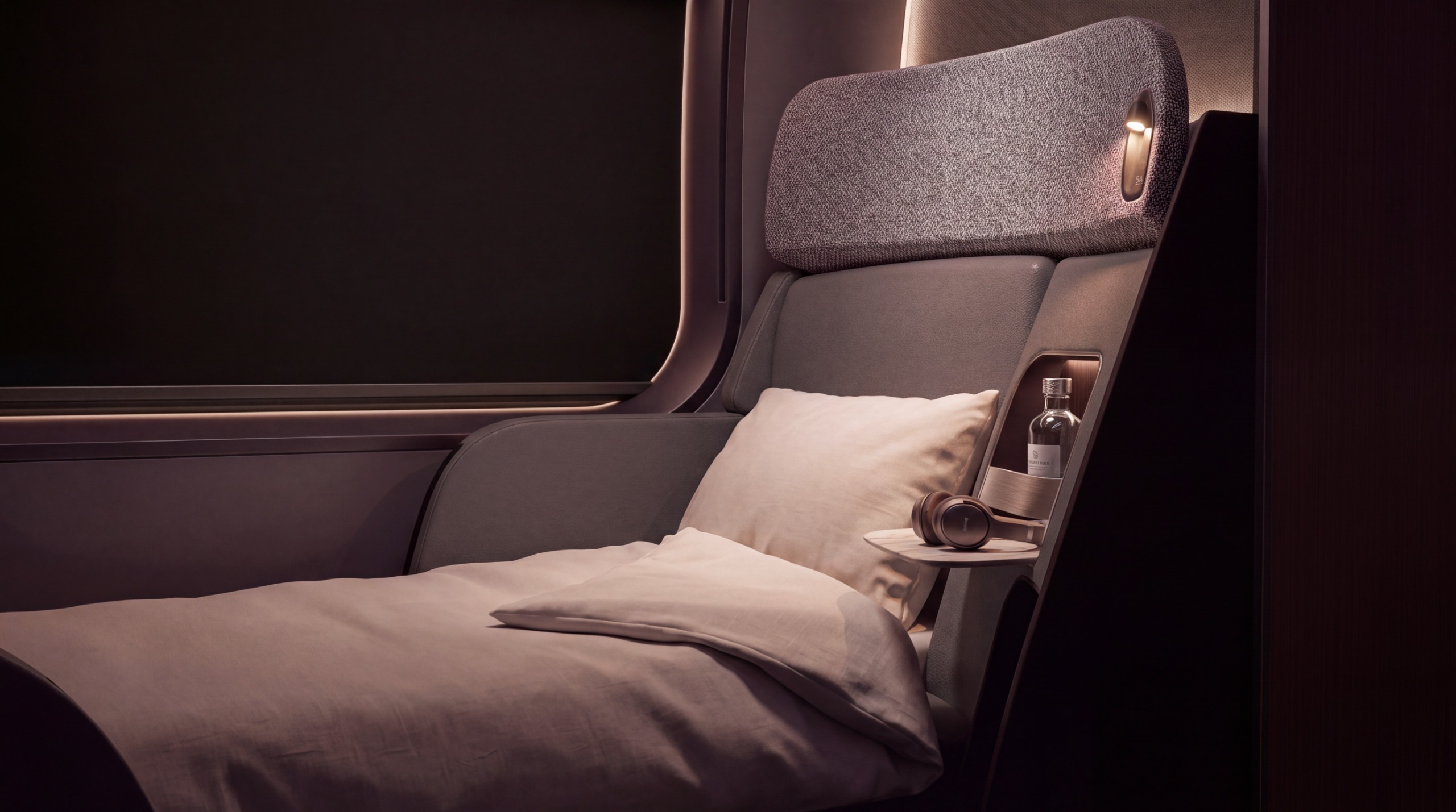 Business Class seating converted for nighttime use