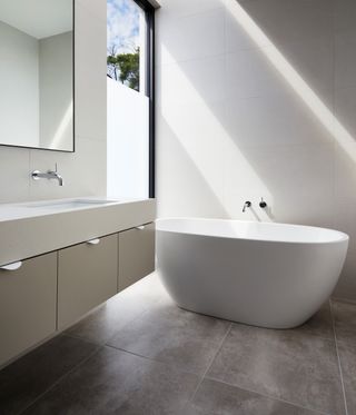 A bathroom with frosted glass windows