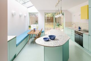 green kitchen at pink extension at Beacon House by Office S&M