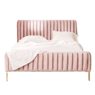 A pink velet bed frame