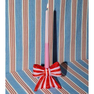 DOIY Striped Bow Taper Candle Holder