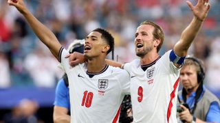 Jude Bellingham #10 and Harry Kane #9 of England applaud fans after the 2-1 victory during the FIFA World Cup 2026 Quarter Final match between Norway and England at Miami Stadium on July 11, 2026