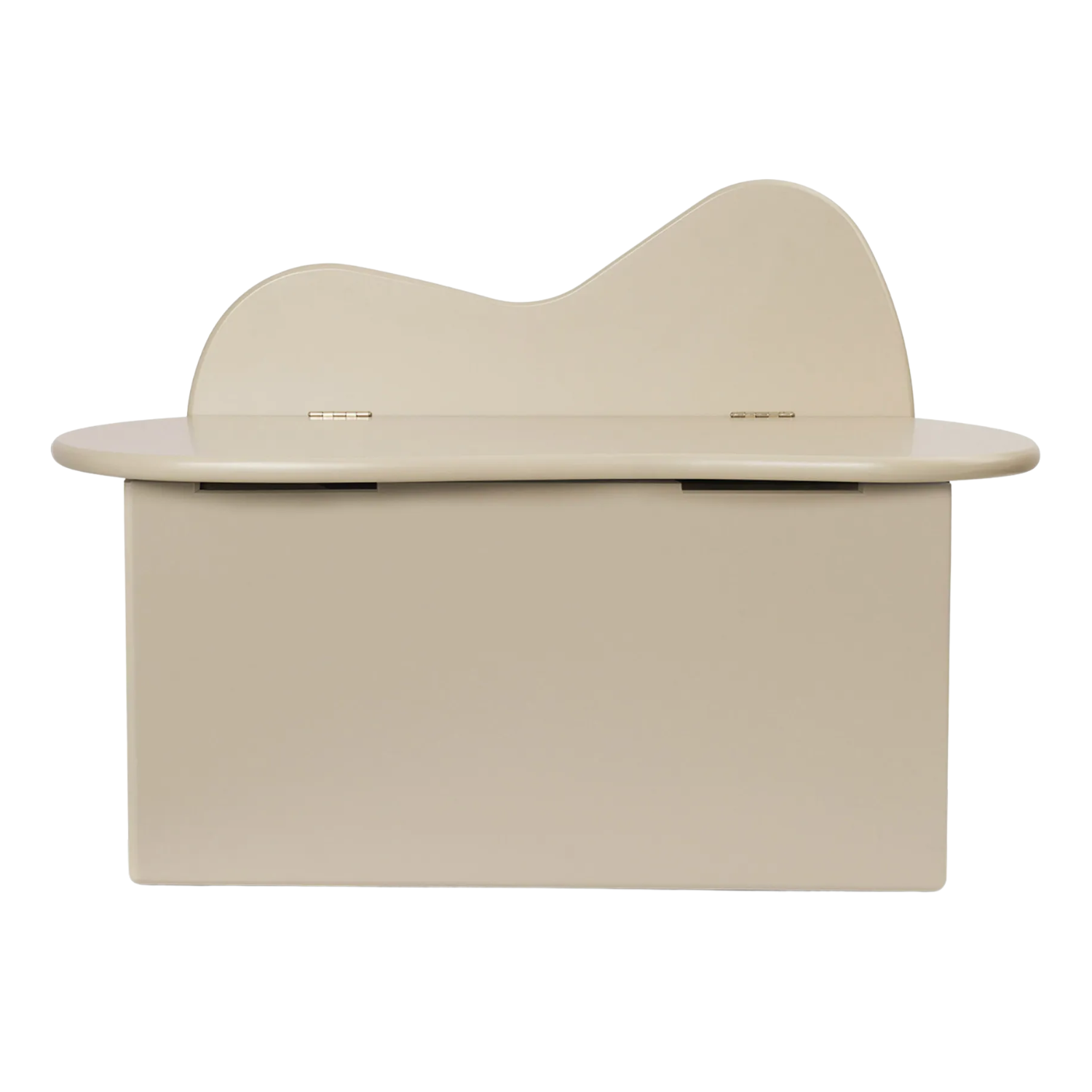 A curved cashmere-colored bench with storage by Ferm Living from Nordic Nest