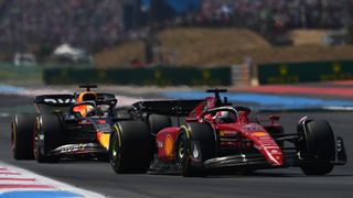 Charles Leclerc of Ferrari and Max Verstappen of Red Bull in the 2022 French Grand Prix. The pair will feature in the Belgian Grand Prix live stream