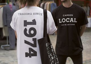 People wearing Camden market typography black and white T-shirts