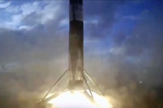 A SpaceX Falcon 9 rocket's first stage is seen after landing on the droneship "Of Course I Still Love You" in the Pacific Ocean on Friday, Feb. 9, 2024.