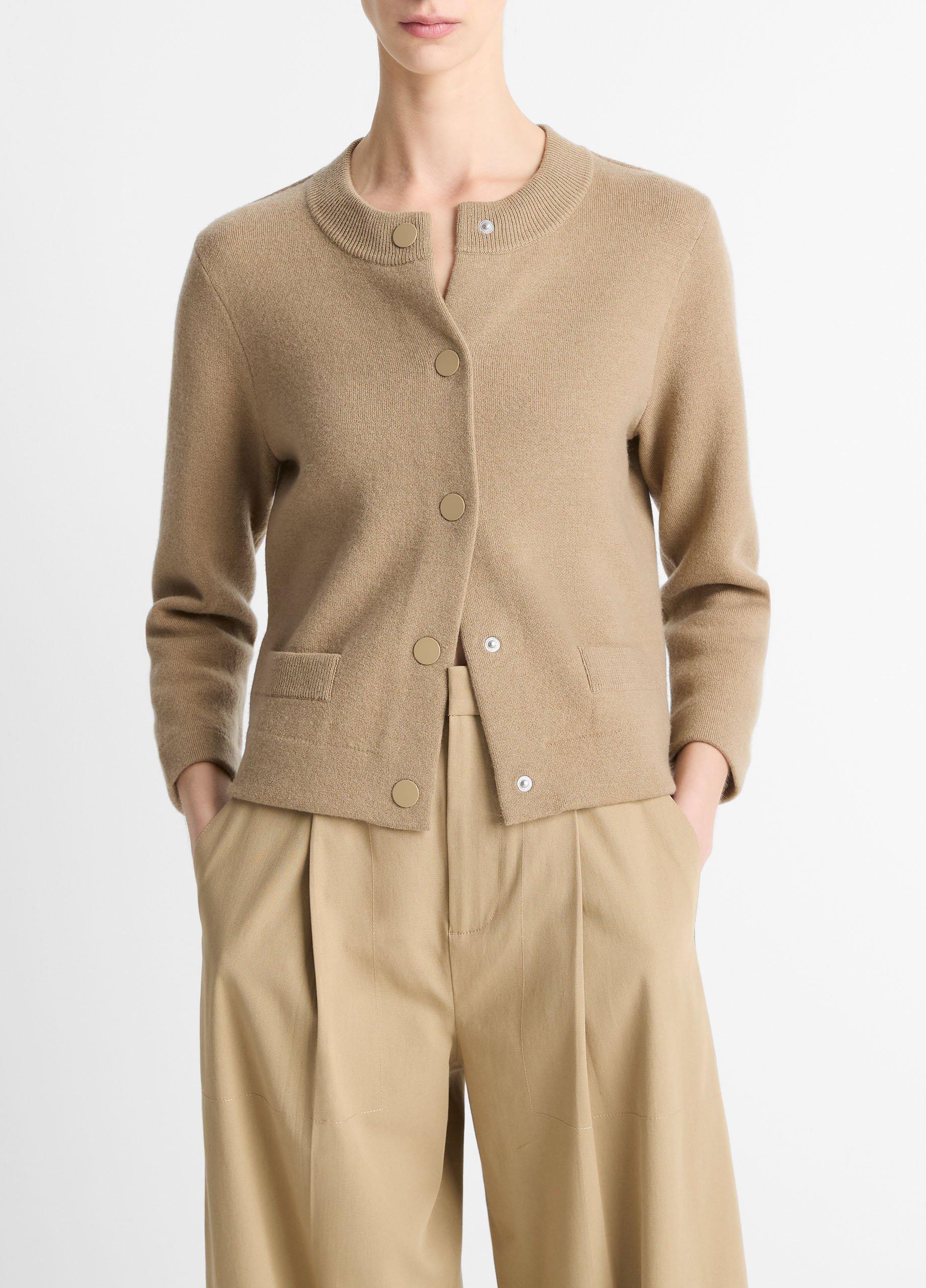 Wool-Blend Shrunken Snap Cardigan