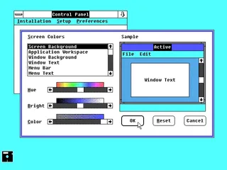 Windows 2.0 screenshot showing control panel's display options