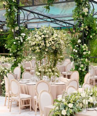 An extensive wedding flower arrangement