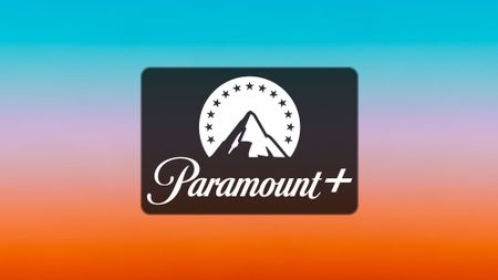 Paramount+ logo on a orange-blue background