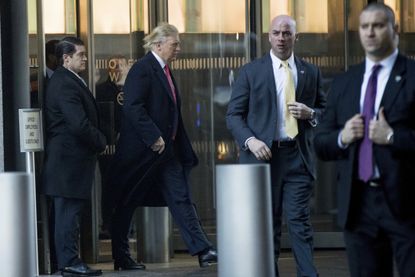 President-elect Donald Trump departs a meeting at the Condé Nast offices at One World Trade Center in New York, Friday, Jan. 6, 2017. 