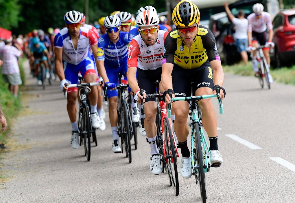 Tony Martin rides for Jumbo-Visma and Dylan Groenewegen during stage 7 at the Tour de France