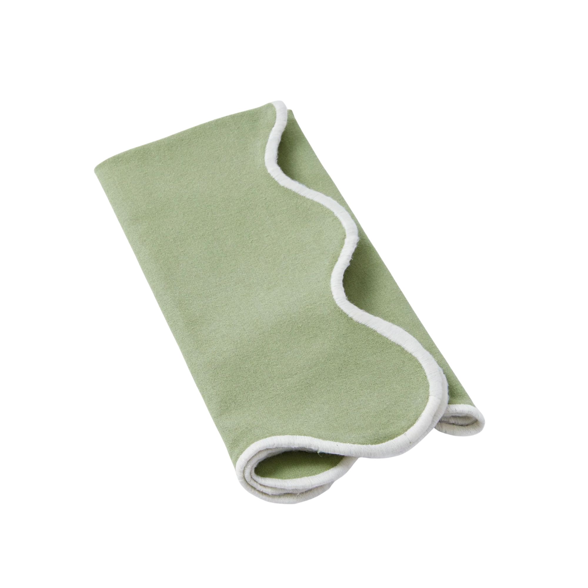 Pale green scalloped napkin with white trim