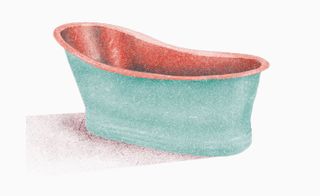 Sketch of a hand-hammered copper bathtub at Capella Ubud