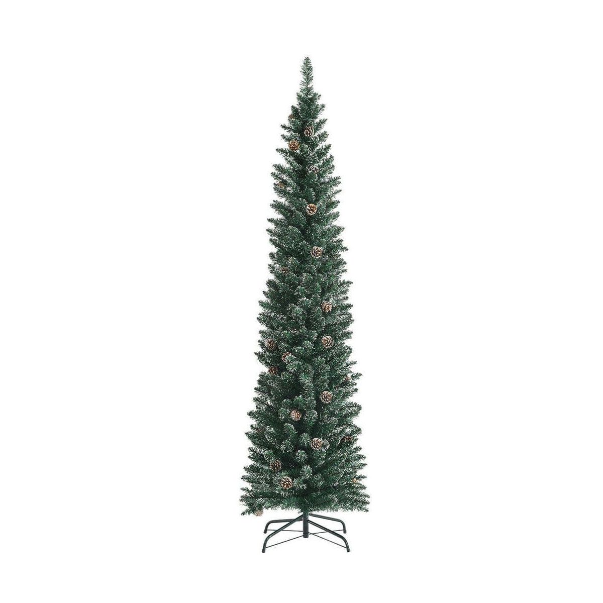 Resenkos 7-Foot Snowy Artificial Pencil Christmas Tree With Pine Cones - Green