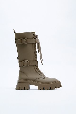 chunky khaki waxed lace up boots, best winter boots