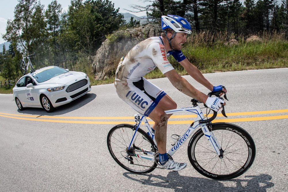 Danny Summerhill (UnitedHealthcare) tries to catch back on after a hard crash