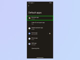 A screenshot showing how to change default browser on Android
