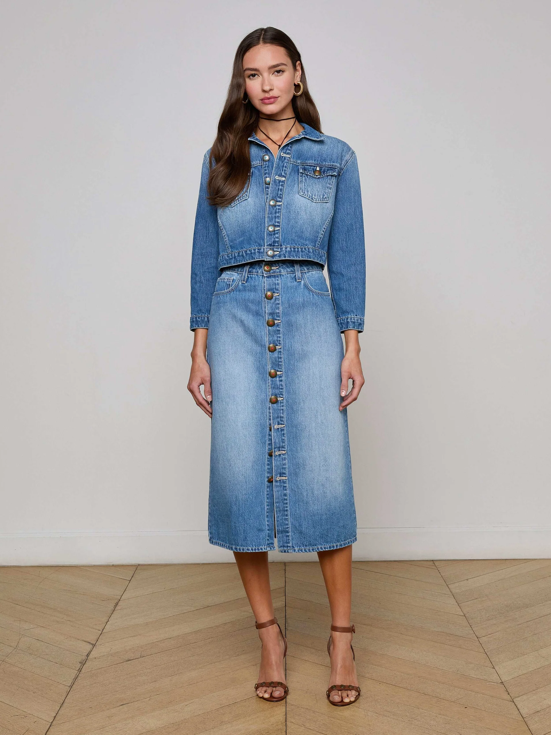 L'AGENCE, Kathleen Denim Midi Skirt