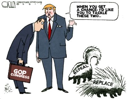 Political Cartoon U.S. President Trump GOP Congress Repeal Replace Obamacare