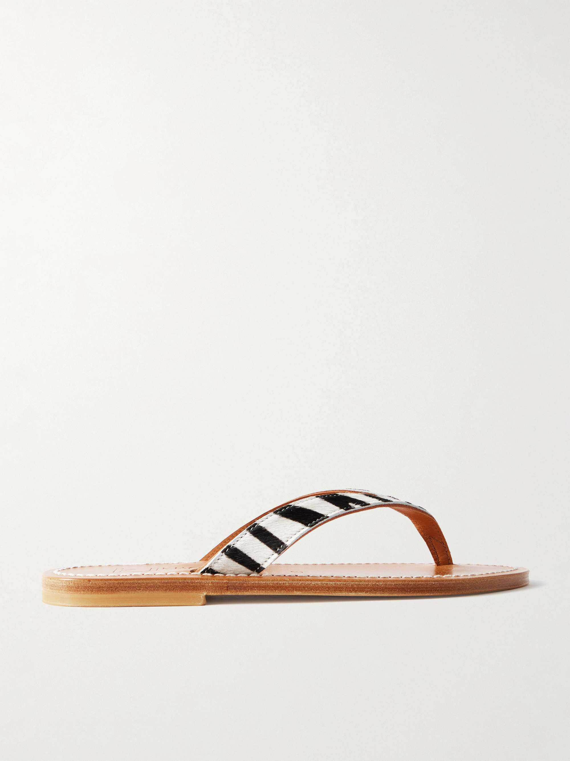 Torino Zebra-Print Goat Hair Flip Flops