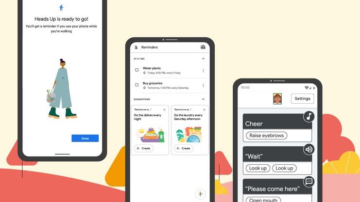 Android phones running Heads Up, Reminders, and new accessibility features