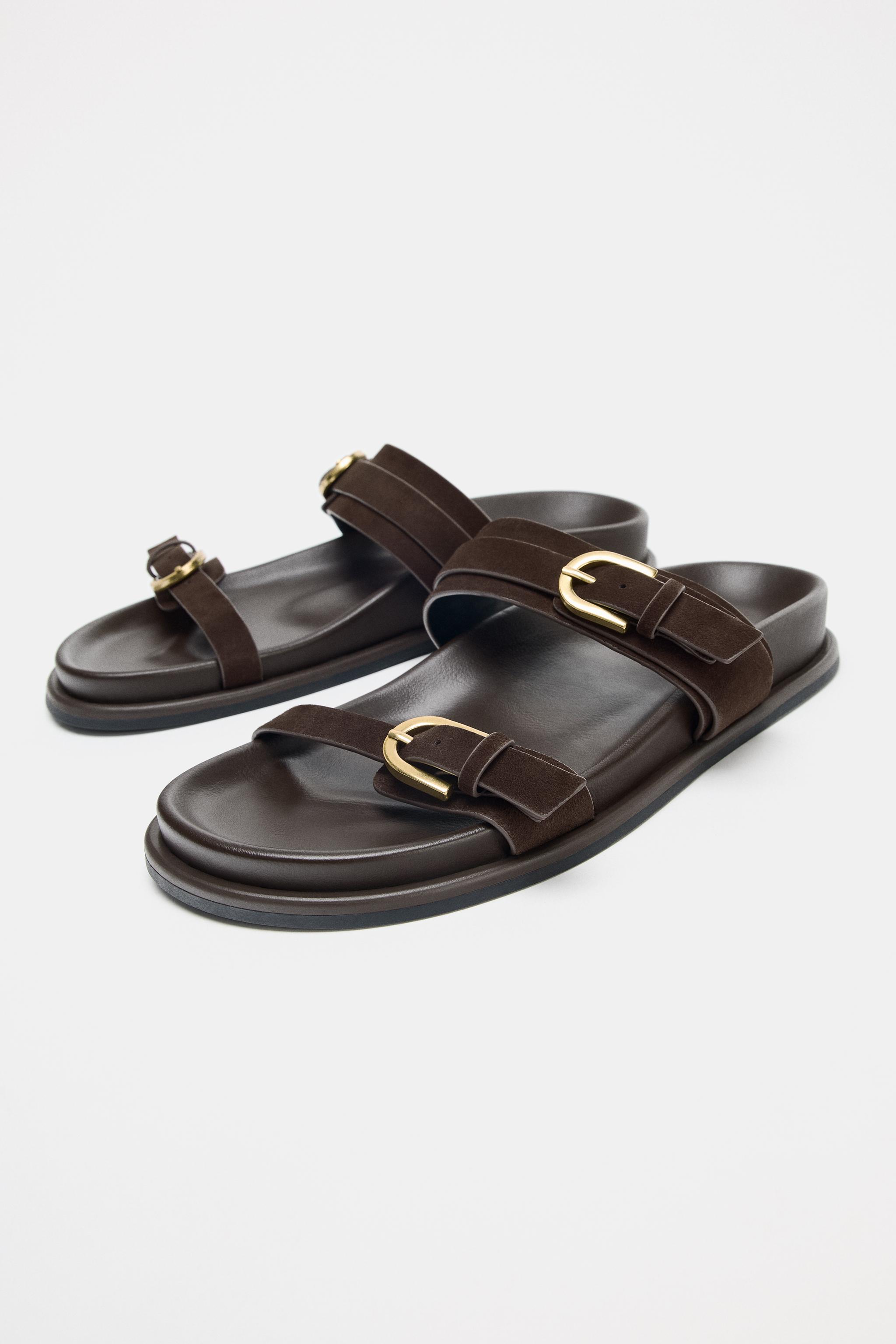 Double-Buckle Leather Sandals